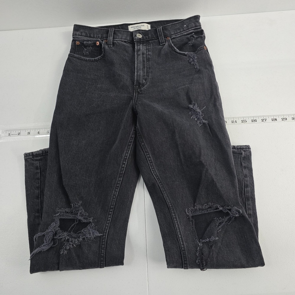 Abercrombie the 90's straight jean ultra high rise 27/4 black denim womens 7095